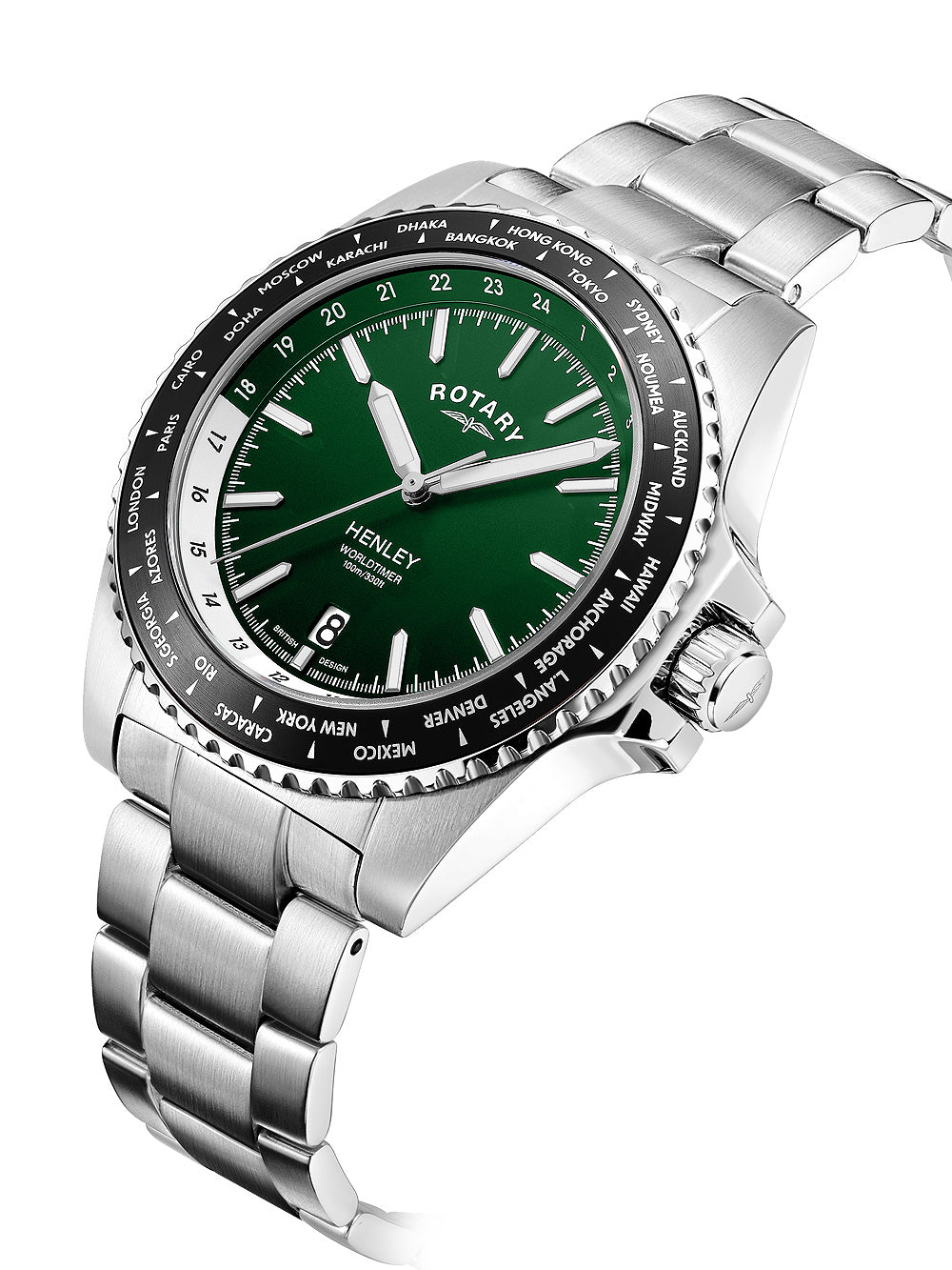 Rotary GB05370/78 Henley World Timer vyriškas laikrodis 41mm 10ATM