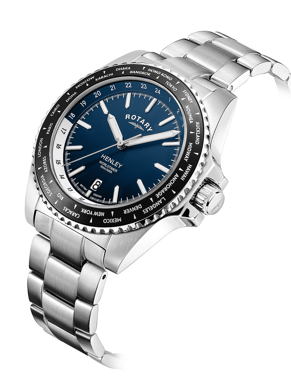 Rotary GB05370/88 Henley World Timer vyriškas laikrodis 41mm 10ATM