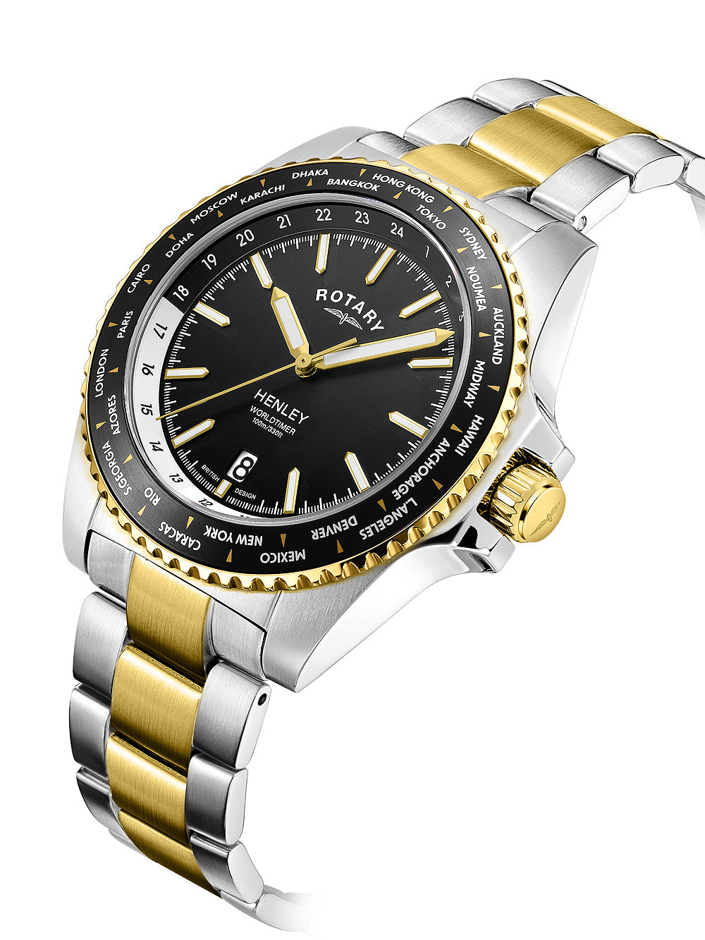 Rotary GB05371/04 Henley World Timer vyriškas laikrodis 41mm 10ATM