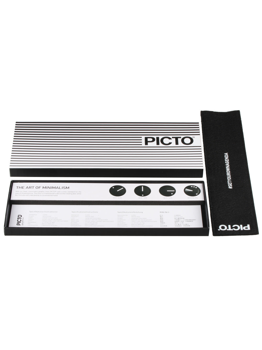 PICTO 43361-4120B Unisex laikrodis Black and White 40mm 5ATM
