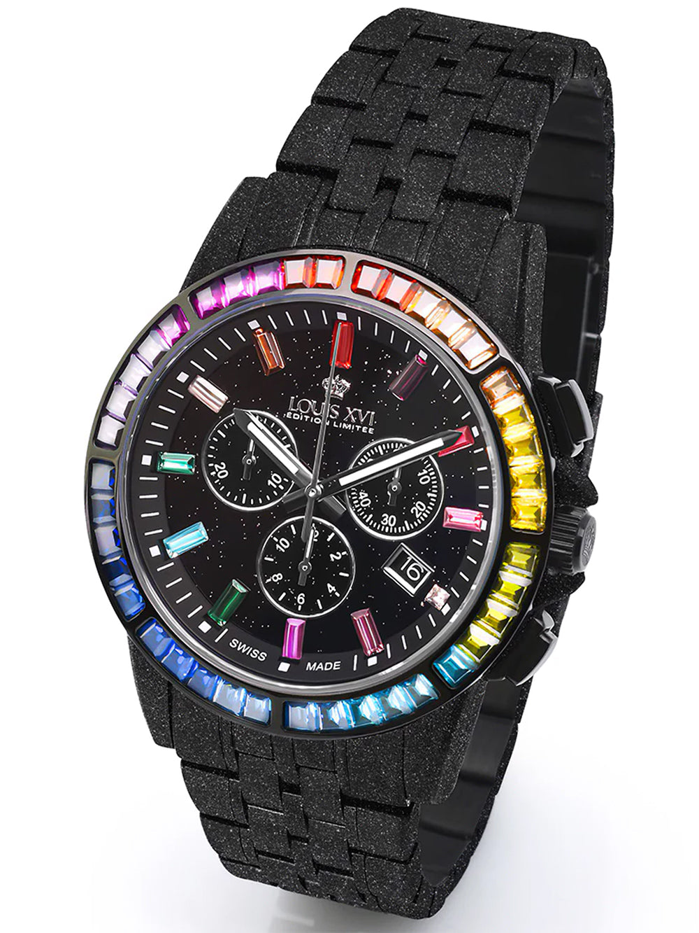 Louis XVI LXVI1129 vyriškas laikrodis Majeste Frosted Iced Out Chronograph 43mm 5ATM
