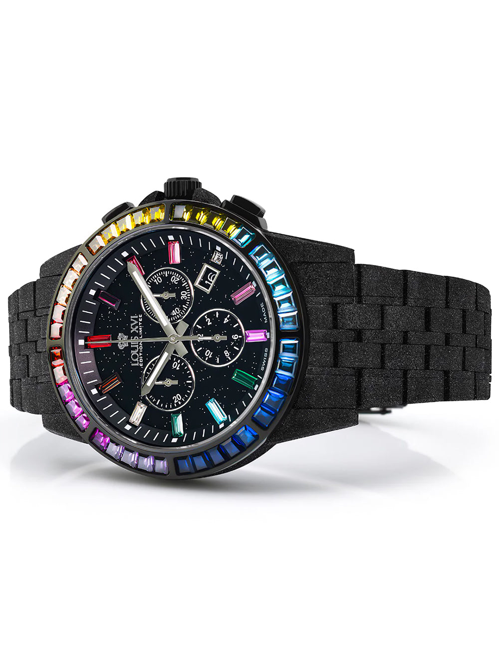 Louis XVI LXVI1129 vyriškas laikrodis Majeste Frosted Iced Out Chronograph 43mm 5ATM