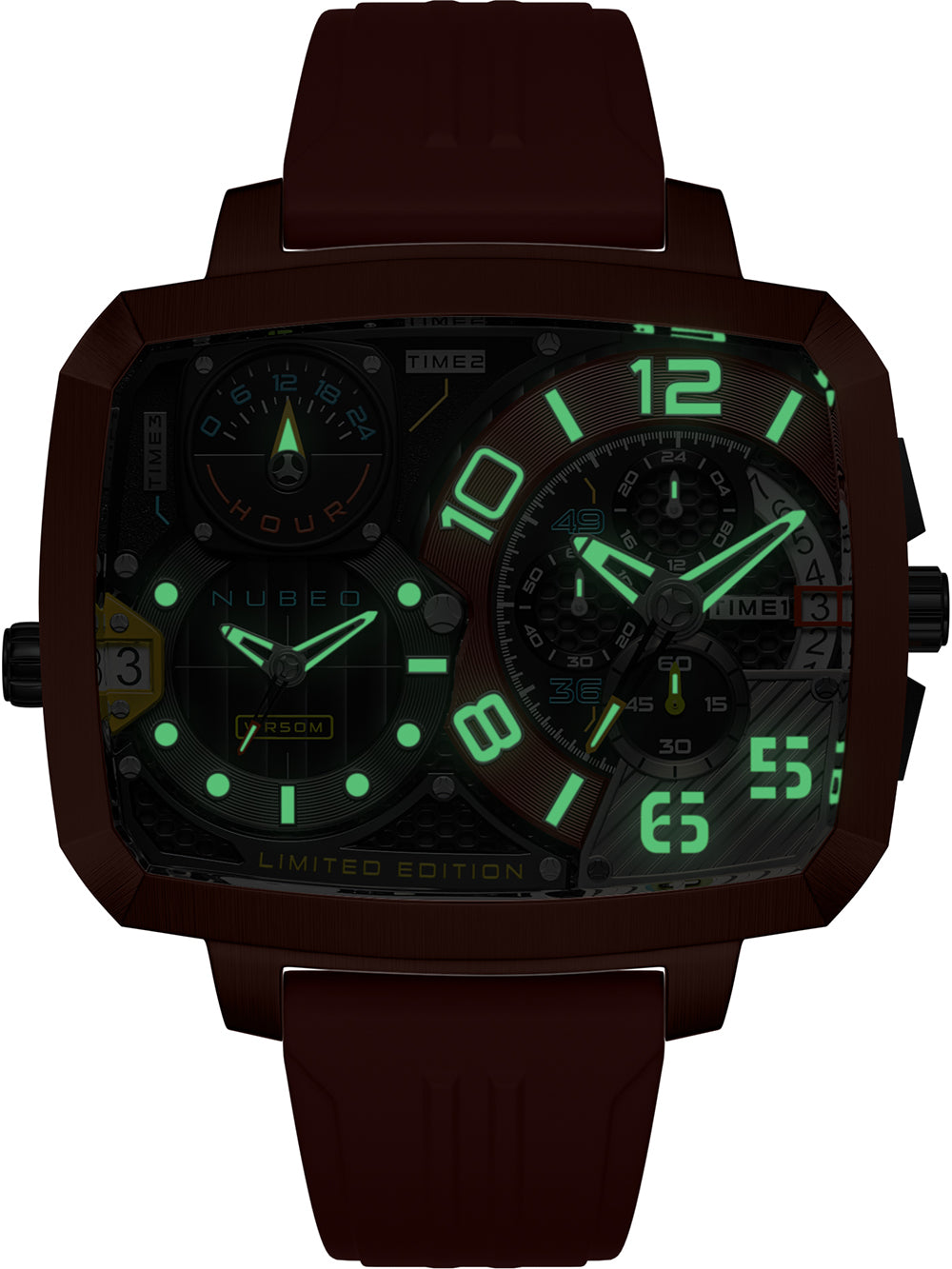 Nubeo NB-6084-02 vyriškas laikrodis Odyssey Triple Time-Zone Limited 58mm 5ATM