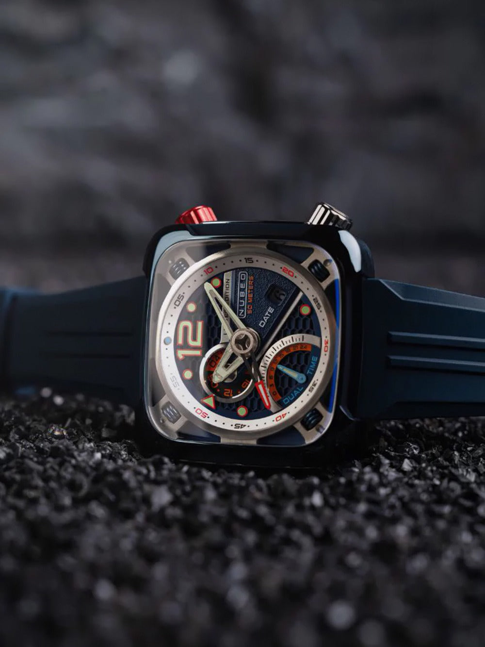Nubeo NB-6096-03 vyriškas laikrodis Ecliptic Dual Time 45mm 5ATM