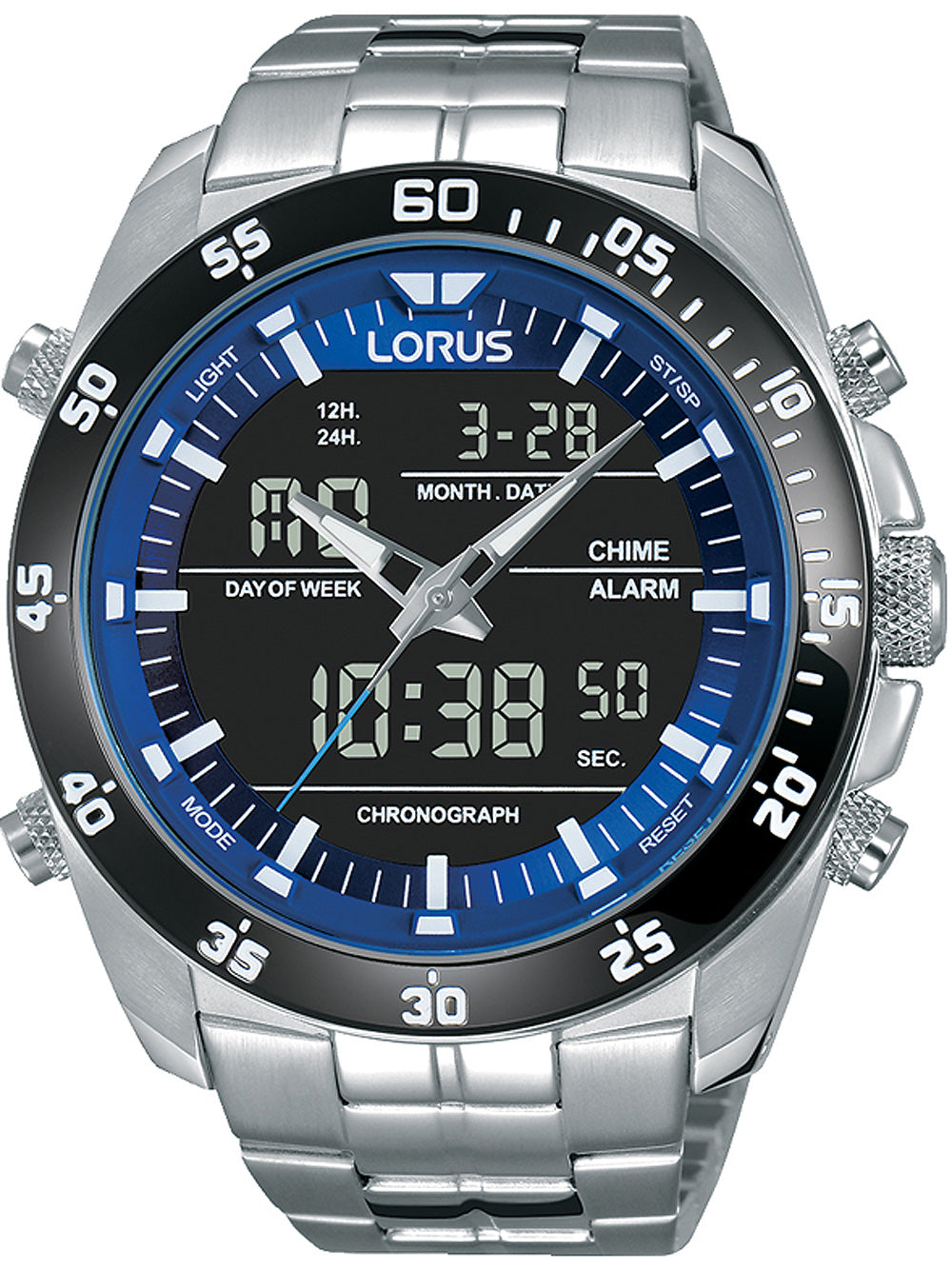 Lorus RW629AX5 digital Chronograph vyriškas laikrodis 46mm 10ATM