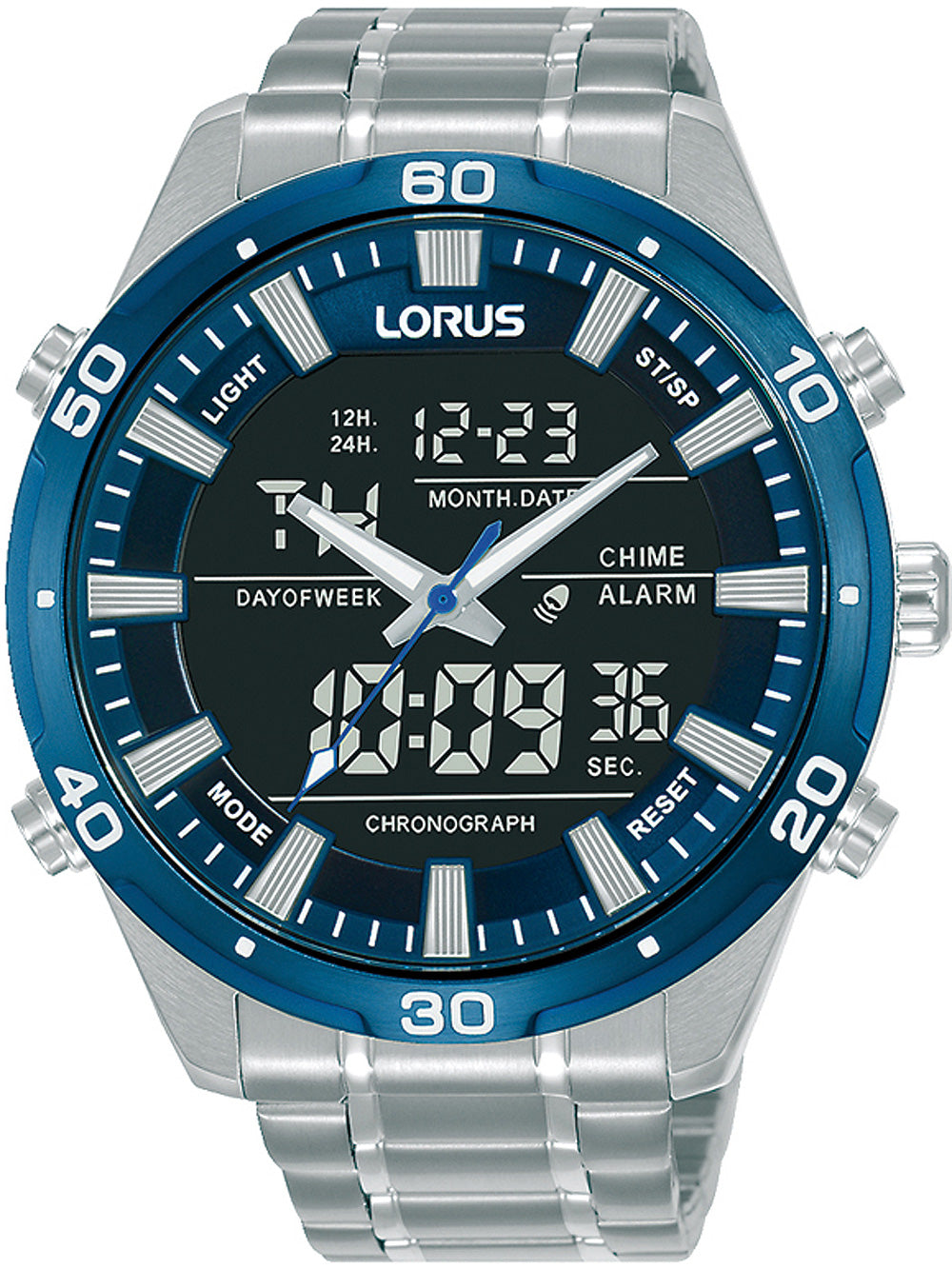 Lorus RW647AX9 Digital Chronograph vyriškas laikrodis 46mm 10ATM