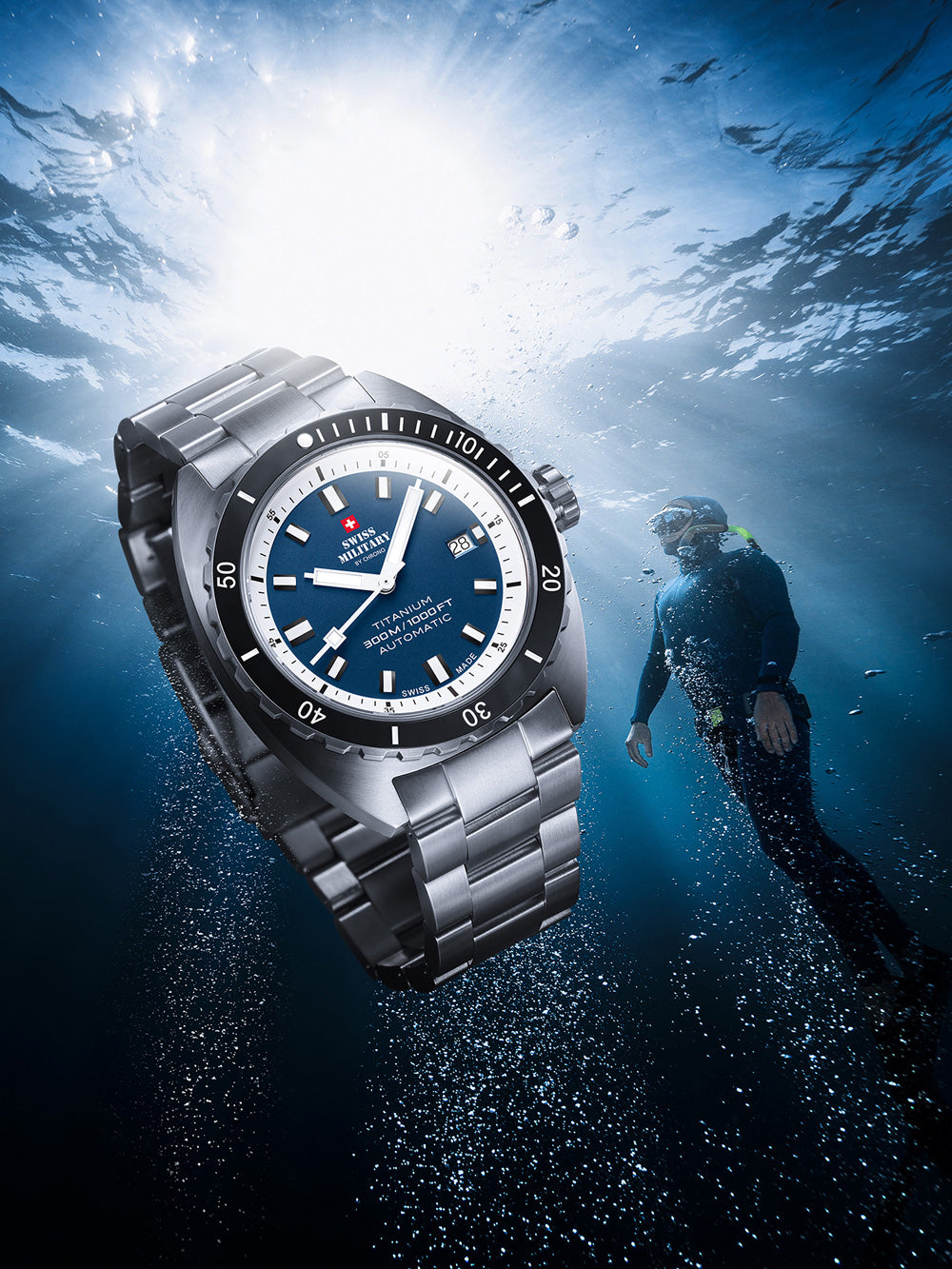 Swiss Military SMA34100.03 Diver Titanium Automatic vyriškas laikrodis 42mm 30ATM