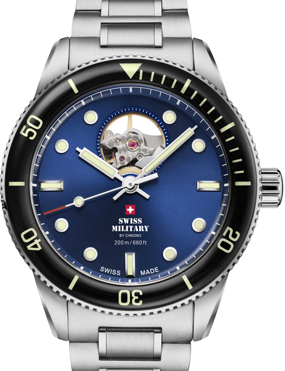 Swiss Military SMA34106.12 vyriškas laikrodis Automatic Open-Heart Diver 42mm 20ATM
