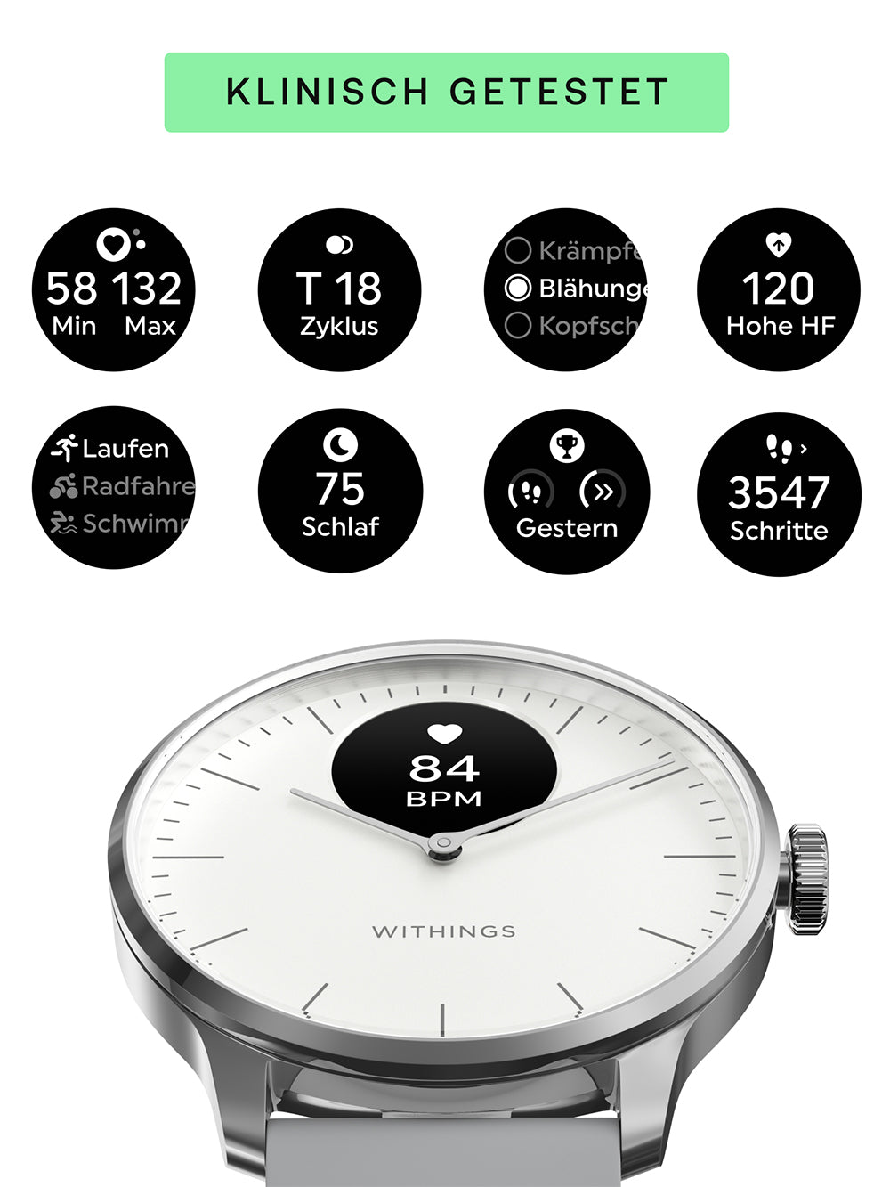 Withings HWA11-model 3-All-Int Scanlaikrodis Light White 37 mm 5ATM