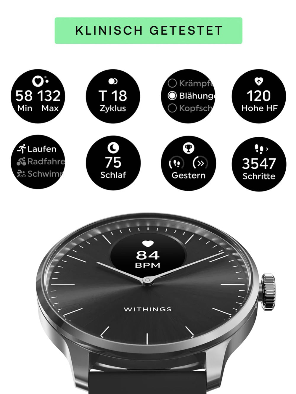 Withings HWA11-model 5-All-Int Scanlaikrodis Light Black 37 mm 5ATM