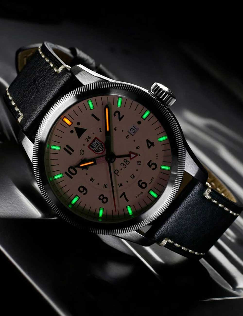 Luminox XA.9527 vyriškas laikrodis P-38 Air Pilot GMT 42mm 100M