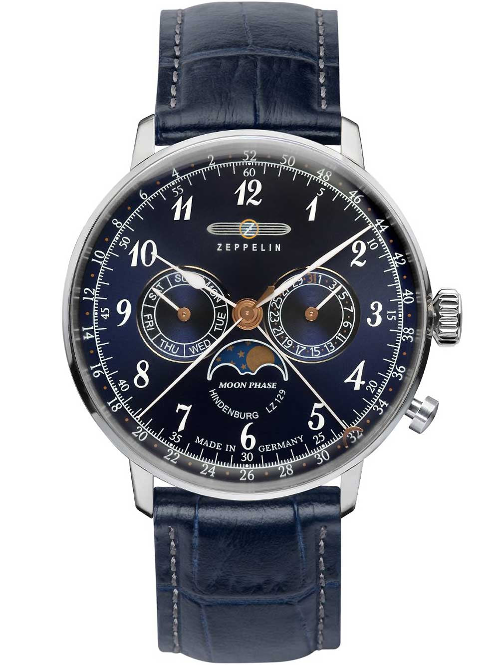 Zeppelin 7036-3 Hindenburg LZ129 men`s laikrodis moon phase 40mm 3ATM