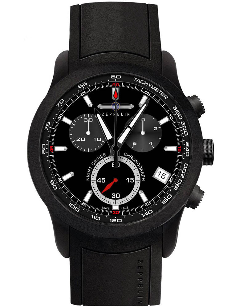 Zeppelin Night Cruise 7290-2 vyriškas laikrodis Juoda Chronografas 43 mm